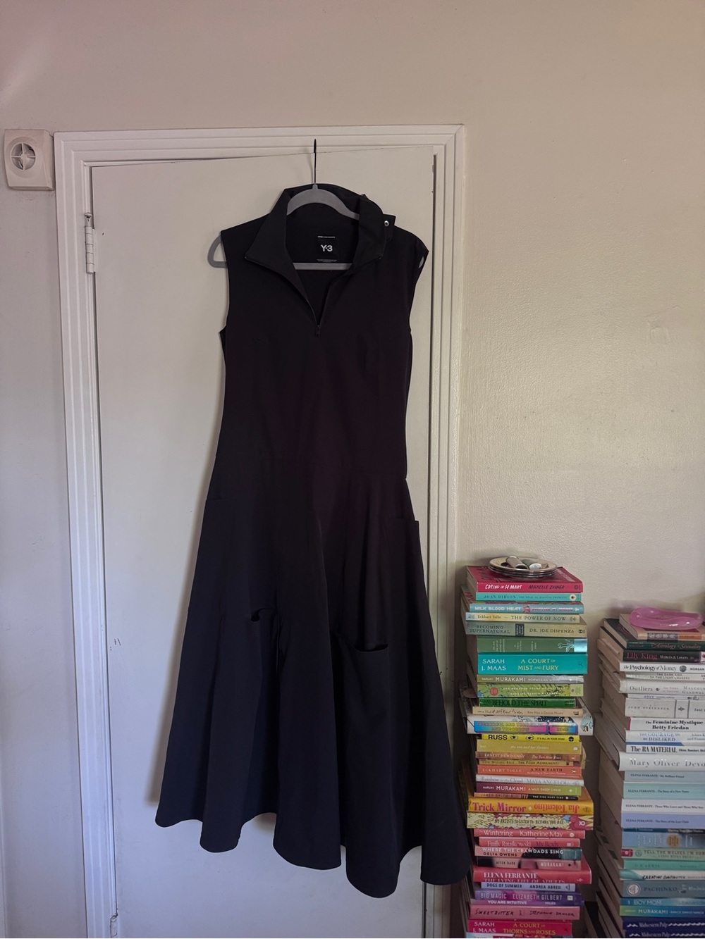 Y-3 Black Zip-Neck Sleeveless Midi Dress